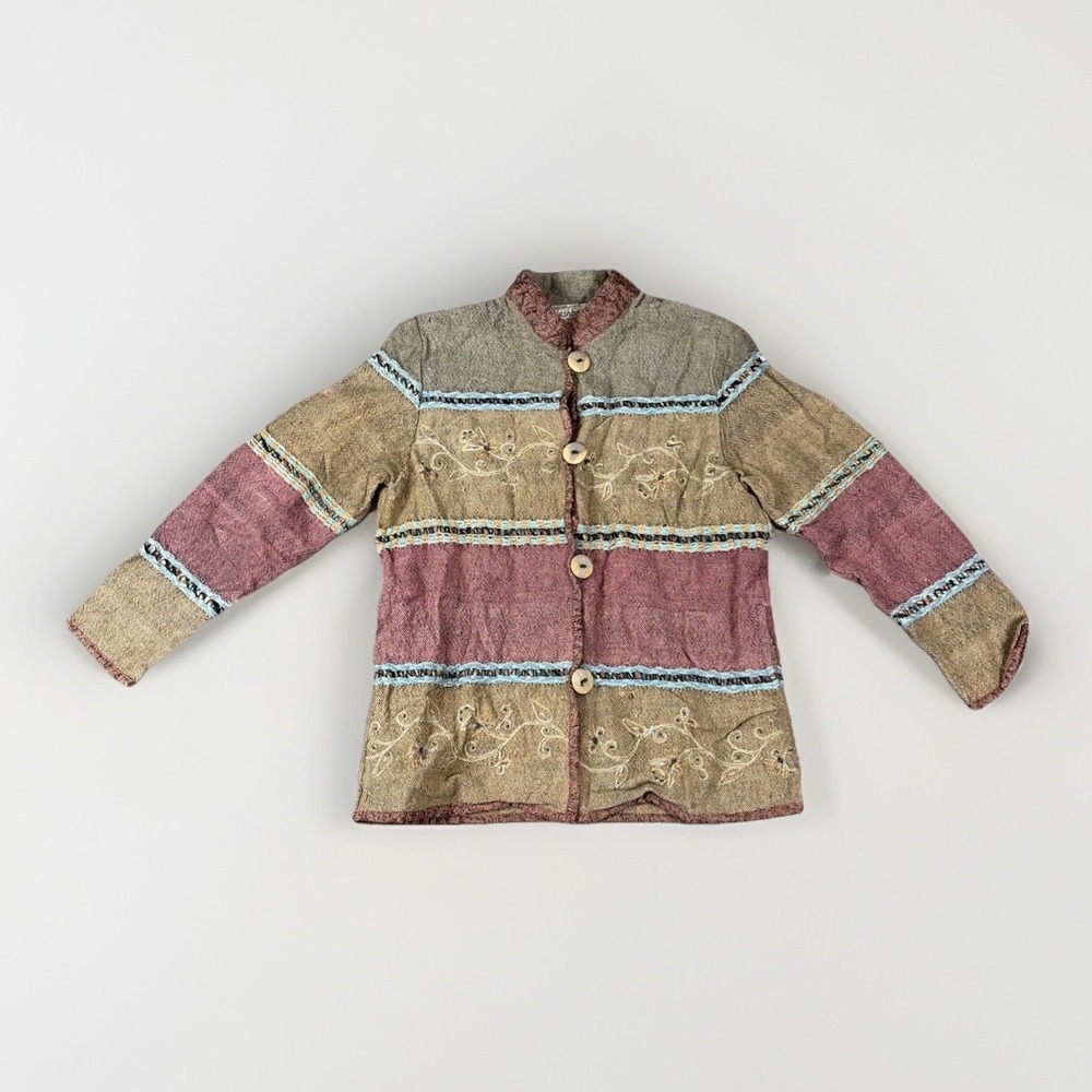 Flashback Woven Jacket Womens Small Brown Embroidered Beaded Cotton Boho Blazer